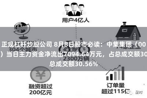 正规杠杆炒股公司 8月8日股市必读：中集集团（000039）当日主力资金净流出7094.64万元，占总成交额30.56%